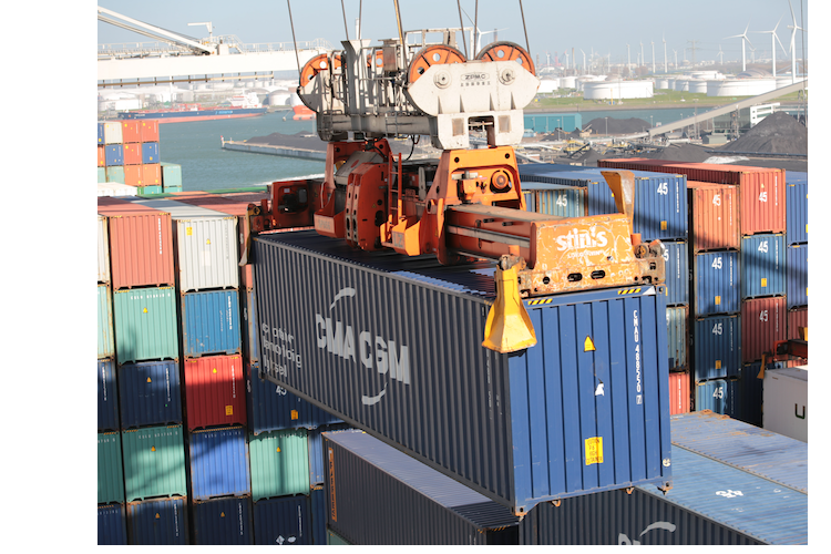 Stacked shipping containers in yard